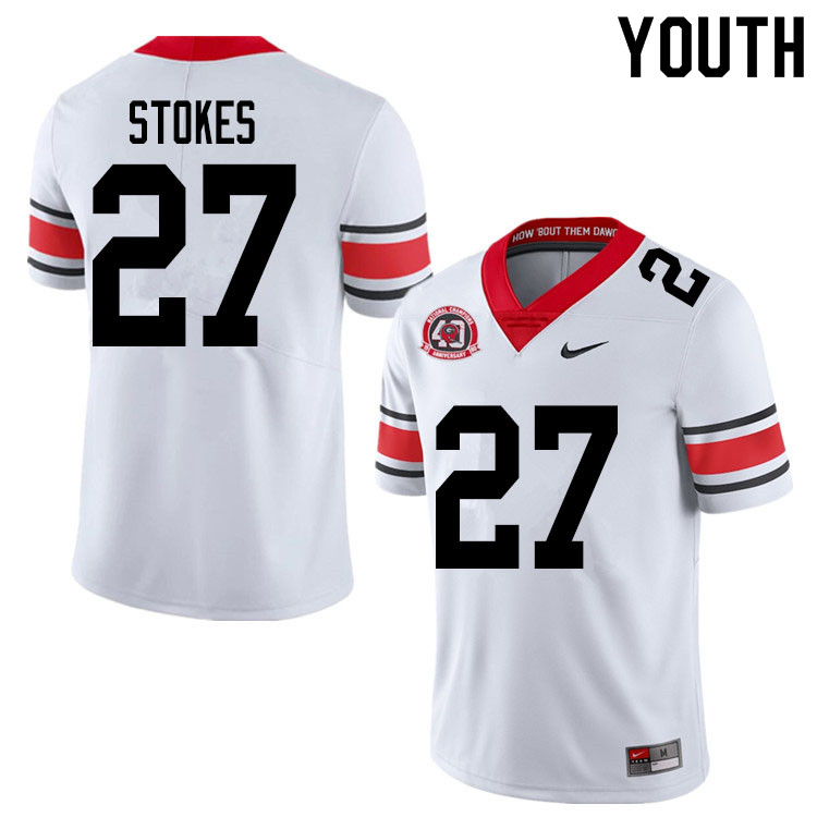 Georgia Bulldogs Youth Eric Stokes #27 White 2020 1980 National Champions 40th Anniversary Stitched College UGA Football Jersey 23YZ014OP